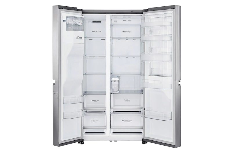 LG ​Side-by-Side mit Door-in-Door ® |  Eis-, Crushed Ice- und Wasserspender  | ​625​ Liter Kapazität | Energieeffizienzklasse ​E​ | Interner Wassertank 4L​ ​| ​Steel​ | ​GSJ961NSZE ​, GSJ961NSZE