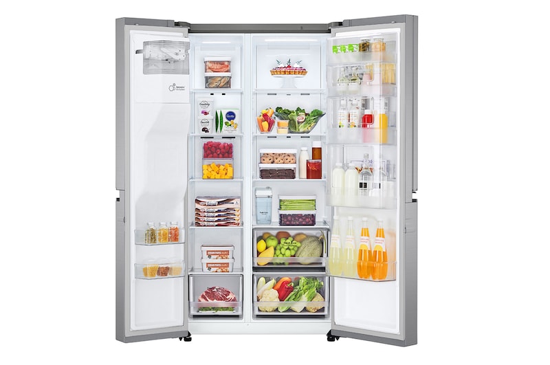 LG Side-by-Side mit Door-in-Door® | Eis-, Crushed Ice- und Wasserspender | 634 L Liter Kapazität | Energieeffizienzklasse E | Interner Wassertank 4L | Platinum Silver | GSJV31PZXE, GSJV31PZXE