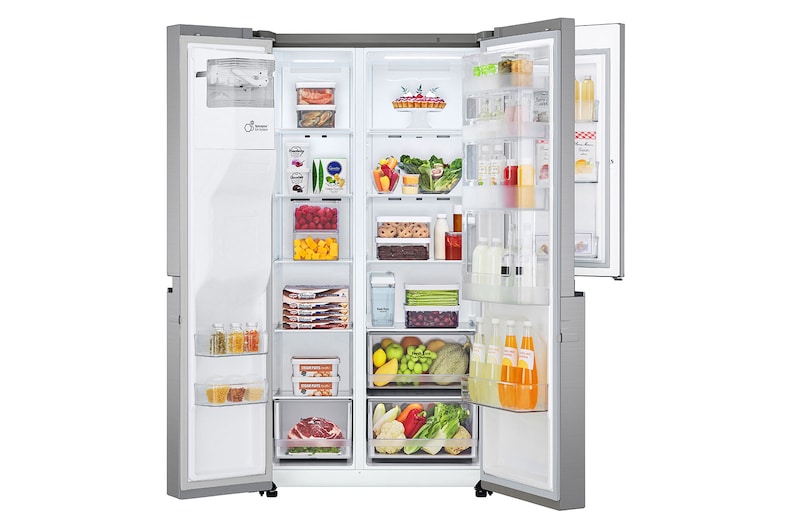 LG Side-by-Side mit Door-in-Door® | Eis-, Crushed Ice- und Wasserspender | 634 L Liter Kapazität | Energieeffizienzklasse E | Interner Wassertank 4L | Platinum Silver | GSJV31PZXE, GSJV31PZXE