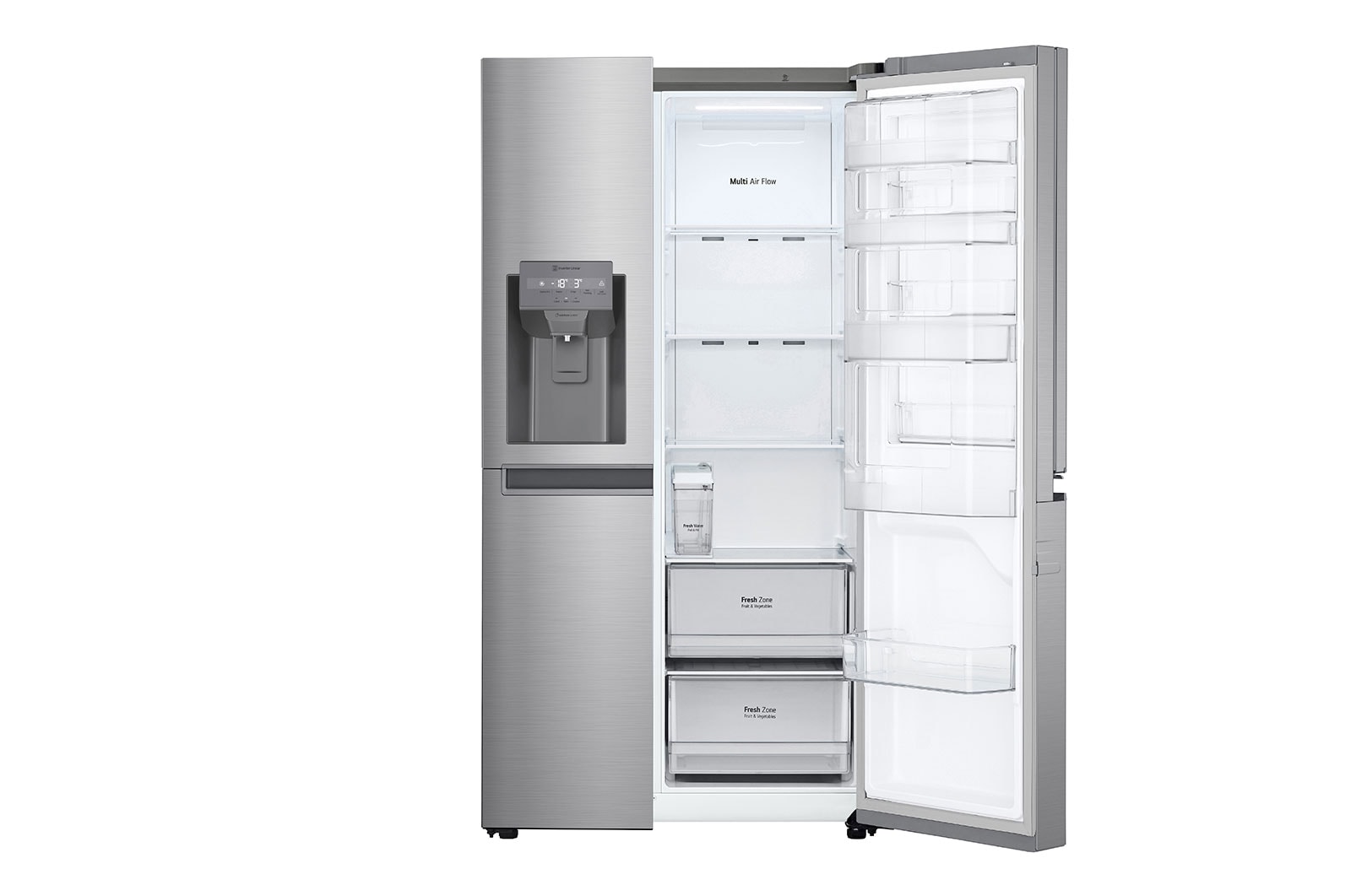 LG Side-by-Side mit Door-in-Door ® | Eis-, Crushed Ice- und Wasserspender | 634 Liter Kapazität | Energieeffizienzklasse F | Interner Wassertank 4L | Platinum Silver |  GSJV31PZXF , GSJV31PZXF