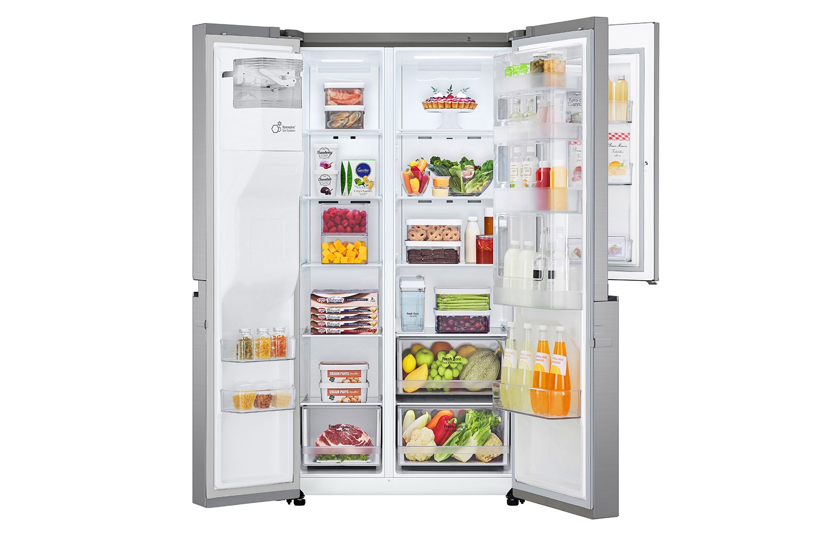 LG Side-by-Side mit Door-in-Door ® | Eis-, Crushed Ice- und Wasserspender | 634 Liter Kapazität | Energieeffizienzklasse F | Interner Wassertank 4L | Platinum Silver |  GSJV31PZXF , GSJV31PZXF