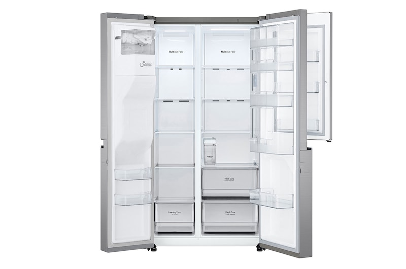 LG Side-by-Side mit Door-in-Door ® | Eis-, Crushed Ice- und Wasserspender | 634 Liter Kapazität | Energieeffizienzklasse F | Interner Wassertank 4L | Platinum Silver |  GSJV31PZXF , GSJV31PZXF