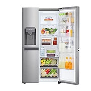 LG Side-by-Side mit Door-in-Door ® | Eis-, Crushed Ice- und Wasserspender | 634 Liter Kapazität | Energieeffizienzklasse F | Interner Wassertank 4L | Platinum Silver |  GSJV31PZXF , GSJV31PZXF