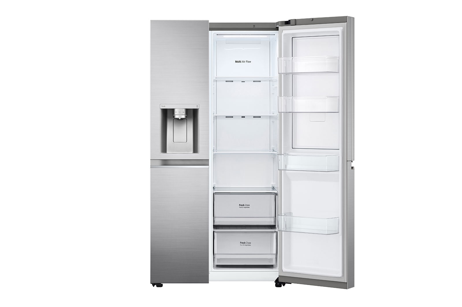 LG Side-by-Side mit Door-in-Door® |  Eis-, Crushed Ice- und Wasserspender  | 635 Liter Kapazität | Energieeffizienzklasse E | Festwasseranschluss | Platinum Silver | GSJV70PZTE, GSJV70PZTE