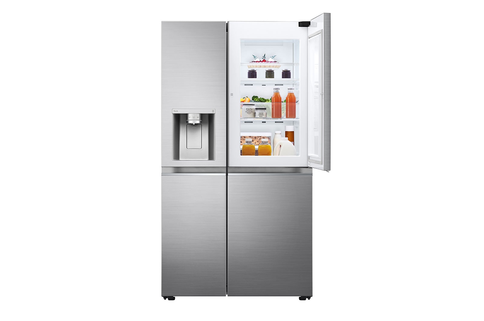 LG Side-by-Side mit Door-in-Door® |  Eis-, Crushed Ice- und Wasserspender  | 635 Liter Kapazität | Energieeffizienzklasse E | Festwasseranschluss | Platinum Silver | GSJV70PZTE, GSJV70PZTE
