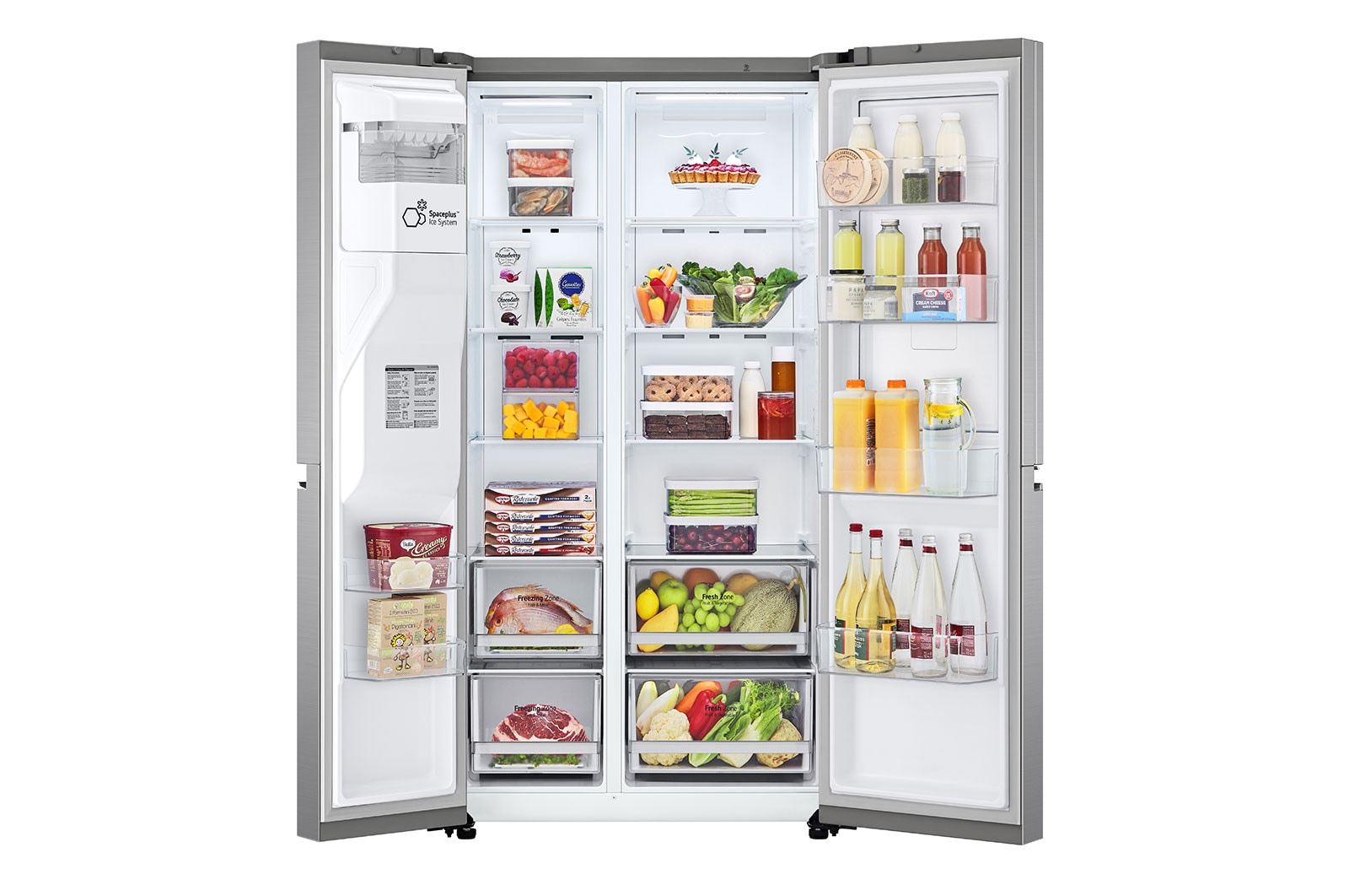 LG Side-by-Side mit Door-in-Door® |  Eis-, Crushed Ice- und Wasserspender  | 635 Liter Kapazität | Energieeffizienzklasse E | Festwasseranschluss | Platinum Silver | GSJV70PZTE, GSJV70PZTE