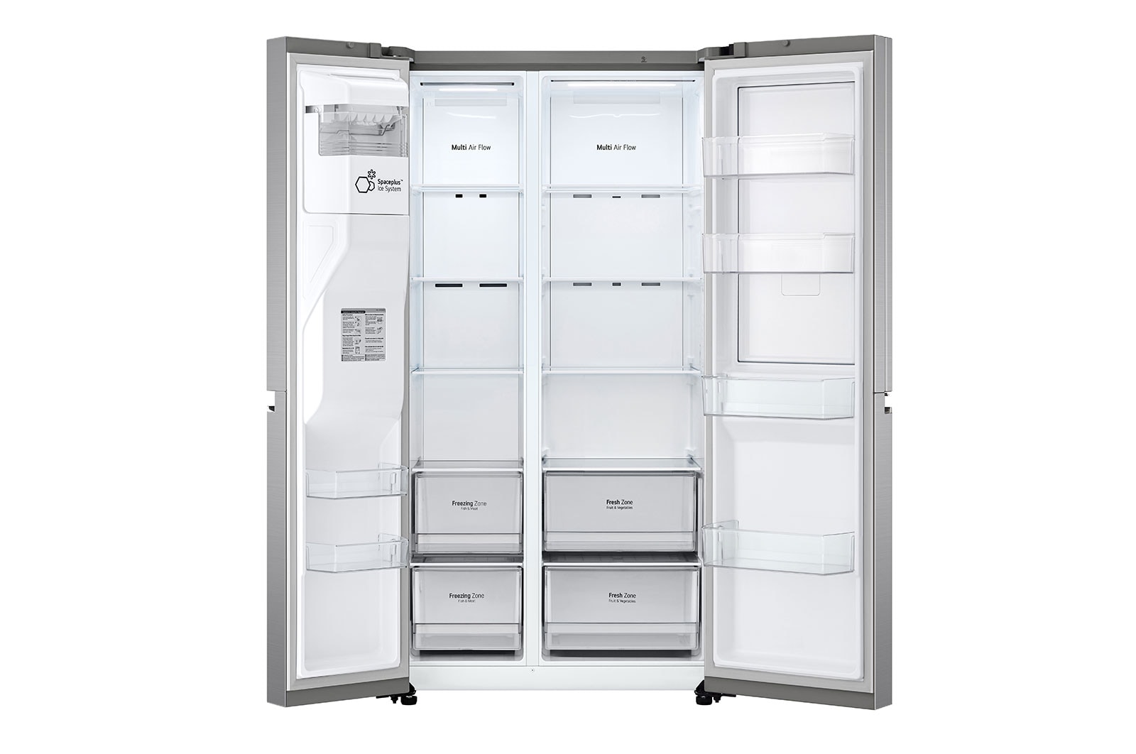 LG Side-by-Side mit Door-in-Door® |  Eis-, Crushed Ice- und Wasserspender  | 635 Liter Kapazität | Energieeffizienzklasse E | Festwasseranschluss | Platinum Silver | GSJV70PZTE, GSJV70PZTE