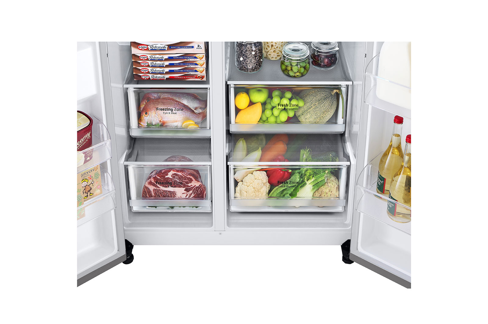LG Side-by-Side mit Door-in-Door® |  Eis-, Crushed Ice- und Wasserspender  | 635 Liter Kapazität | Energieeffizienzklasse E | Festwasseranschluss | Platinum Silver | GSJV70PZTE, GSJV70PZTE
