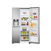 LG Side-by-Side mit Door-in-Door® |  Eis-, Crushed Ice- und Wasserspender  | 635 Liter Kapazität | Energieeffizienzklasse E | Festwasseranschluss | Platinum Silver | GSJV70PZTE, GSJV70PZTE