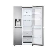 LG Side-by-Side mit Door-in-Door® |  Eis-, Crushed Ice- und Wasserspender  | 635 Liter Kapazität | Energieeffizienzklasse E | Festwasseranschluss | Platinum Silver | GSJV70PZTE, GSJV70PZTE