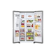 LG Side-by-Side mit Door-in-Door® |  Eis-, Crushed Ice- und Wasserspender  | 635 Liter Kapazität | Energieeffizienzklasse E | Festwasseranschluss | Platinum Silver | GSJV70PZTE, GSJV70PZTE