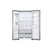 LG Side-by-Side mit Door-in-Door® |  Eis-, Crushed Ice- und Wasserspender  | 635 Liter Kapazität | Energieeffizienzklasse E | Festwasseranschluss | Platinum Silver | GSJV70PZTE, GSJV70PZTE
