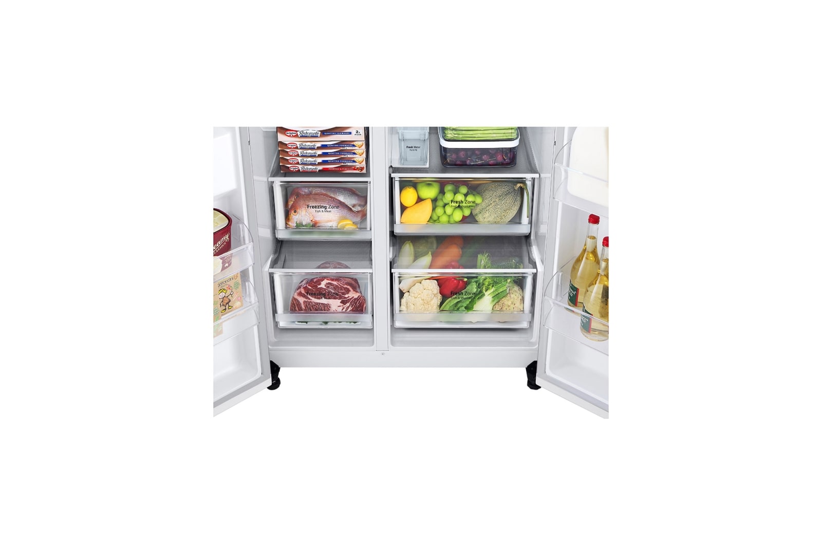 LG Side-by-Side mit Door-in-Door® |  Eis-, Crushed Ice- und Wasserspender  | 635 Liter Kapazität | Energieeffizienzklasse E | Interner Wassertank 4L | Super White | GSJV71SWTE, GSJV71SWTE