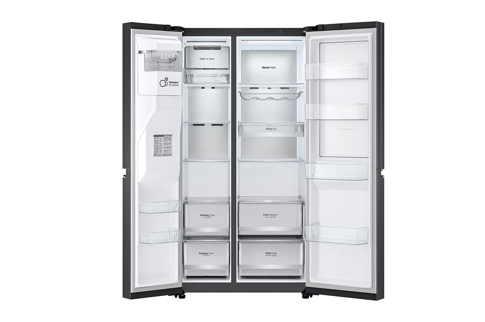 LG Side-by-Side mit Door-in-Door® | Craft Ice Kugeln | Eis-, Crushed Ice- und Wasserspender | 365 Liter Kapazität | Energieeffizienzklasse E | Festwasseranschluss | Matte Black | GSJV90MCDE, GSJV90MCDE
