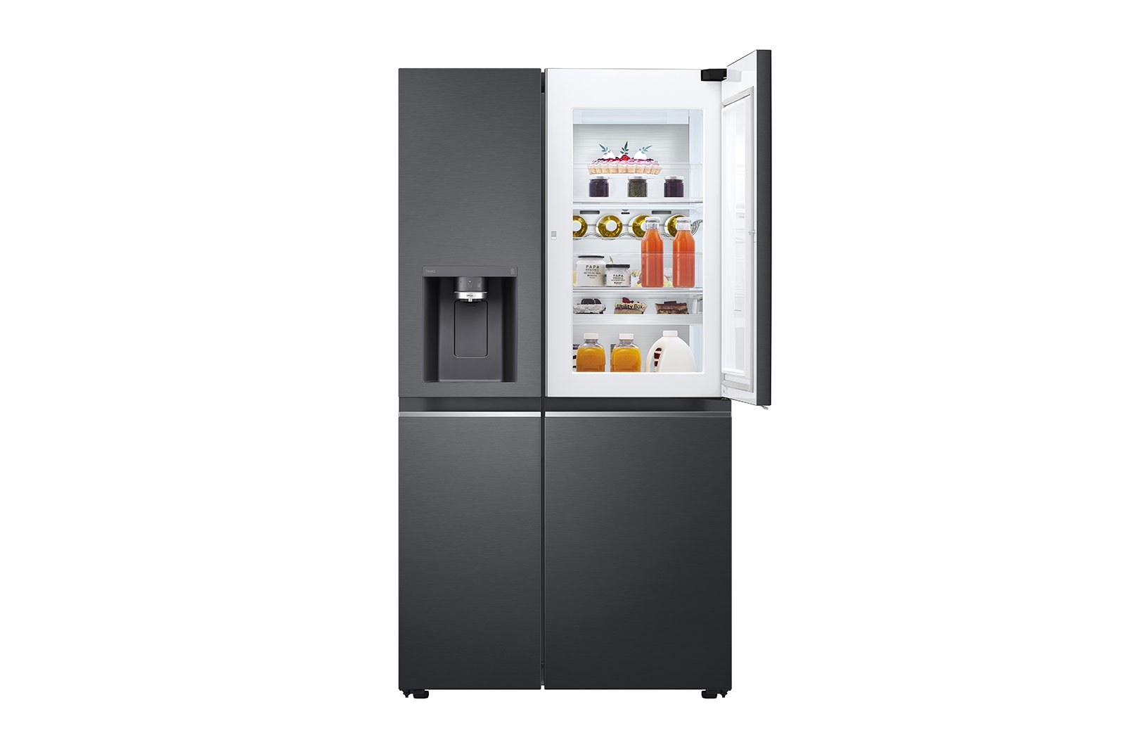 LG Side-by-Side mit Door-in-Door® | Craft Ice Kugeln | Eis-, Crushed Ice- und Wasserspender | 365 Liter Kapazität | Energieeffizienzklasse E | Festwasseranschluss | Matte Black | GSJV90MCDE, GSJV90MCDE