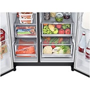 LG Side-by-Side mit Door-in-Door® | Craft Ice Kugeln | Eis-, Crushed Ice- und Wasserspender | 365 Liter Kapazität | Energieeffizienzklasse E | Festwasseranschluss | Matte Black | GSJV90MCDE, GSJV90MCDE