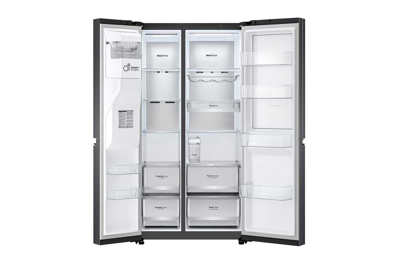 LG Side-by-Side mit Door-in-Door® |  Eis-, Crushed Ice- und Wasserspender  | 635 Liter Kapazität | Energieeffizienzklasse E | Interner Wassertank 4L | Matte Black Steel | GSJV91MCAE, GSJV91MCAE