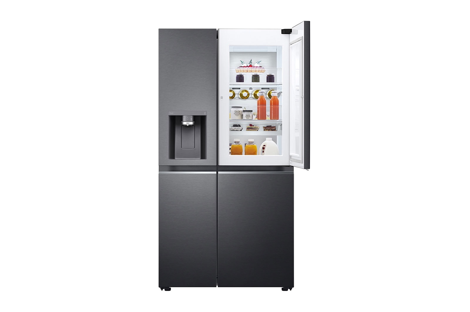 LG Side-by-Side mit Door-in-Door® |  Eis-, Crushed Ice- und Wasserspender  | 635 Liter Kapazität | Energieeffizienzklasse E | Interner Wassertank 4L | Matte Black Steel | GSJV91MCAE, GSJV91MCAE