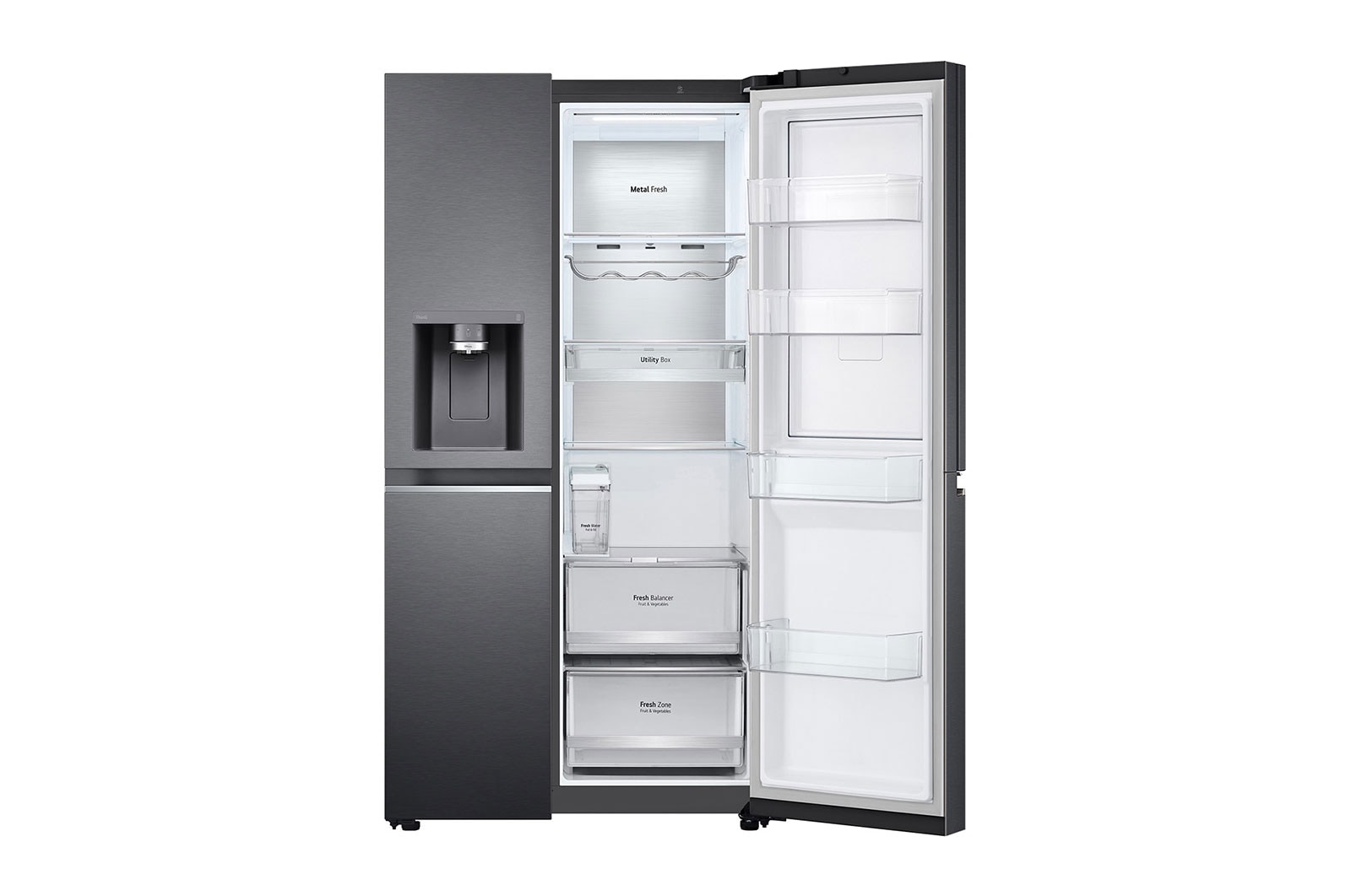 LG Side-by-Side mit Door-in-Door® |  Eis-, Crushed Ice- und Wasserspender  | 635 Liter Kapazität | Energieeffizienzklasse E | Interner Wassertank 4L | Matte Black Steel | GSJV91MCAE, GSJV91MCAE