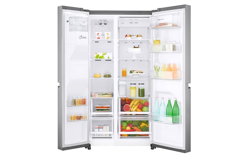 LG Side-by-Side mit Eis-, Crushed Ice- und Wasserspender | 625 Liter Kapazität | Energieeffizienzklasse E |  Interner Wassertank 4L | Steel | GSL461ICEE, GSL461ICEE