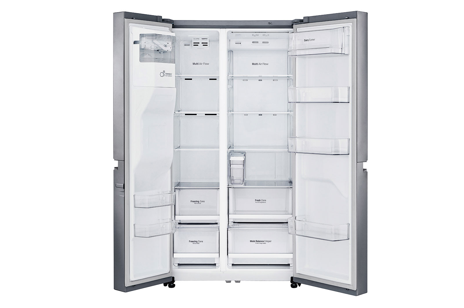 LG Side-by-Side mit Eis-, Crushed Ice- und Wasserspender | 625 Liter Kapazität | Energieeffizienzklasse E |  Interner Wassertank 4L | Steel | GSL461ICEE, GSL461ICEE