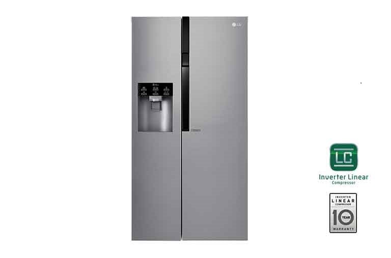 Vorderseite von  ​Side-by-Side mit Eis-, Crushed Ice- und Wasserspender | 591  Liter Kapazität | Energieeffizienzklasse F |  Interner Wassertank 4L | Steel | GSL561PZUZ GSL561PZUZ