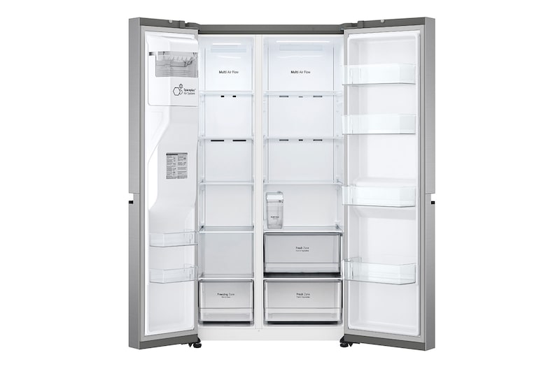 LG Side-by-Side mit Eis-, Crushed Ice- und Wasserspender | 635 Liter Kapazität | Energieeffizienzklasse E | Interner Wassertank 4L | Platinum Silver | GSLV51PZXE, GSLV51PZXE
