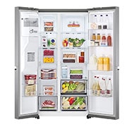 LG Side-by-Side mit Eis-, Crushed Ice- und Wasserspender | 635 Liter Kapazität | Energieeffizienzklasse F | Interner Wassertank 4L | Platinum Silver | GSLV51PZXM, GSLV51PZXM