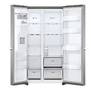 LG Side-by-Side mit Eis-, Crushed Ice- und Wasserspender | 635 Liter Kapazität | Energieeffizienzklasse F | Interner Wassertank 4L | Platinum Silver | GSLV51PZXM, GSLV51PZXM