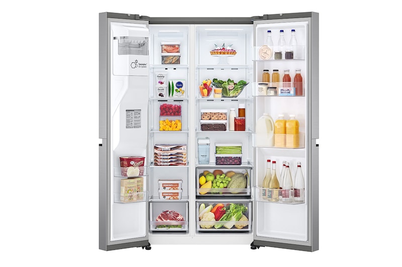 LG Side-by-Side mit Eis-, Crushed Ice- und Wasserspender | 635 Liter Kapazität | Energieeffizienzklasse F | Interner Wassertank 4L | Platinum Silver | GSLV51PZXM, GSLV51PZXM