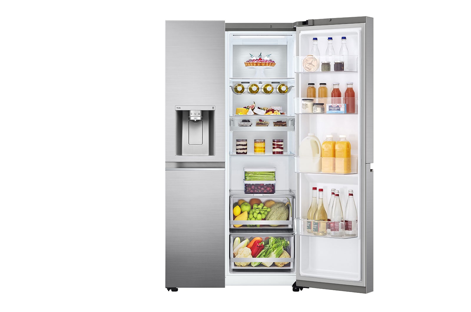 LG Side-by-Side mit Eis-, Crushed Ice- und Wasserspender | 634 Liter Kapazität | Energieeffizienzklasse D |  Festwasseranschluss | Platinum Silver |  GSLV90PZAD , GSLV90PZAD