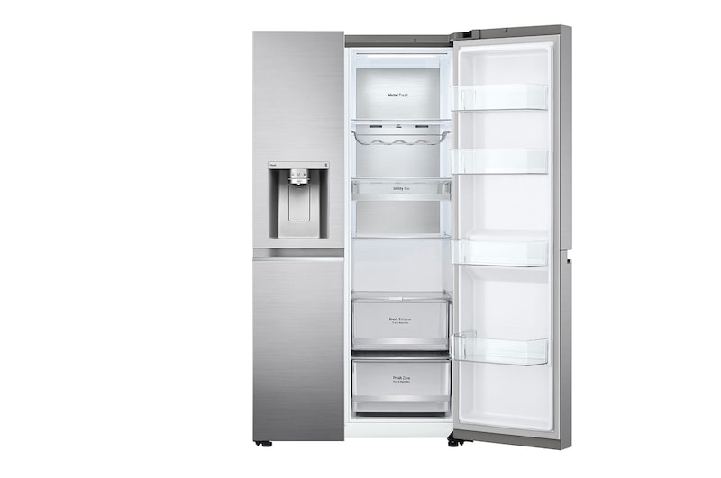 LG Side-by-Side mit Eis-, Crushed Ice- und Wasserspender | 634 Liter Kapazität | Energieeffizienzklasse D |  Festwasseranschluss | Platinum Silver |  GSLV90PZAD , GSLV90PZAD