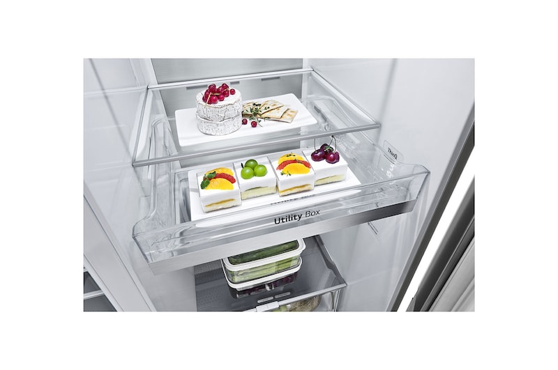 LG Side-by-Side mit Eis-, Crushed Ice- und Wasserspender | 634 Liter Kapazität | Energieeffizienzklasse D |  Festwasseranschluss | Platinum Silver |  GSLV90PZAD , GSLV90PZAD