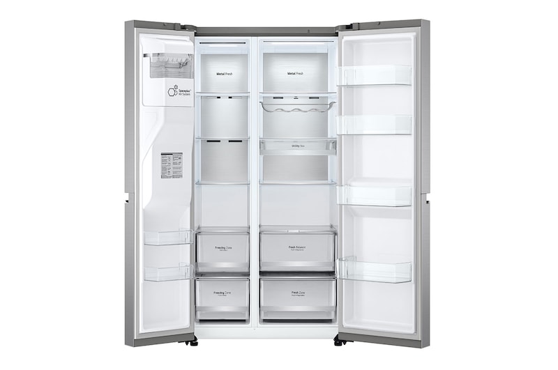 LG Side-by-Side mit Eis-, Crushed Ice- und Wasserspender | 634 Liter Kapazität | Energieeffizienzklasse D |  Festwasseranschluss | Platinum Silver |  GSLV90PZAD , GSLV90PZAD