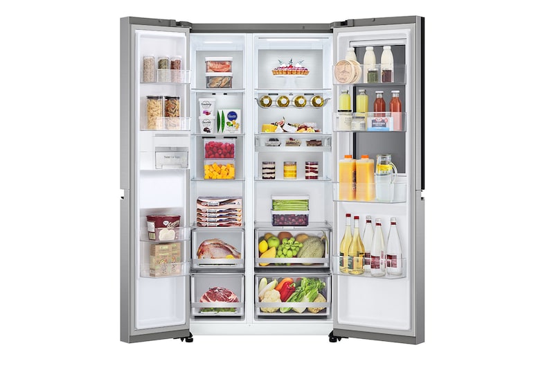 LG Side-by-Side mit InstaView Door-in-Door® | 655 Liter Kapazität | Energieeffizienzklasse E | Platinum Silver | GSQV90PZAE, GSQV90PZAE