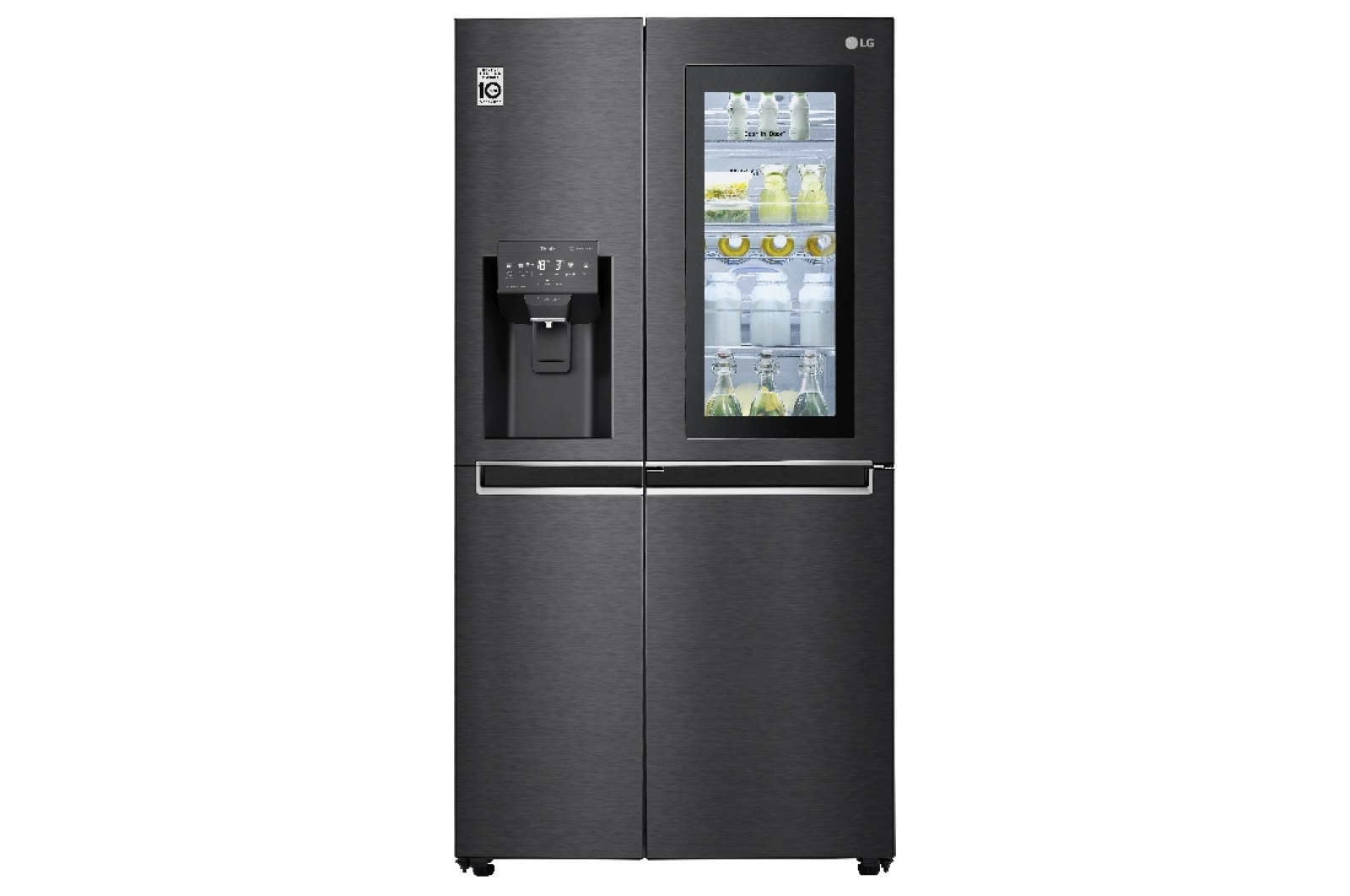 Vorderseite von ​​Side-by-Side mit InstaView Door-in-Door ®  | Eis-, Crushed Ice- und Wasserspender  | ​625​ Liter Kapazität | Energieeffizienzklasse ​F​ | ​Festwasseranschluss | Matte Black Steel​​ | ​GSX960MCVZ GSX960MCVZ
