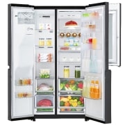 LG ​​Side-by-Side mit InstaView Door-in-Door ®  | Eis-, Crushed Ice- und Wasserspender  | ​625​ Liter Kapazität | Energieeffizienzklasse ​F​ | ​Festwasseranschluss | Matte Black Steel​​ | ​GSX960MCVZ, GSX960MCVZ
