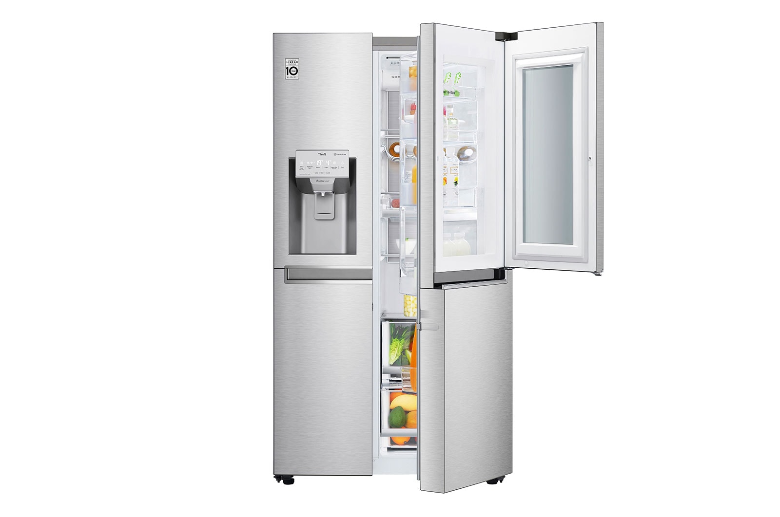 LG ​Side-by-Side mit InstaView Door-in-Door ®  |​ ​Eis-, Crushed Ice- und Wasserspender  | ​625​ Liter Kapazität | Energieeffizienzklasse ​E​ | Festwasseranschluss | ​Steel​ | ​GSX960NECE, GSX960NECE