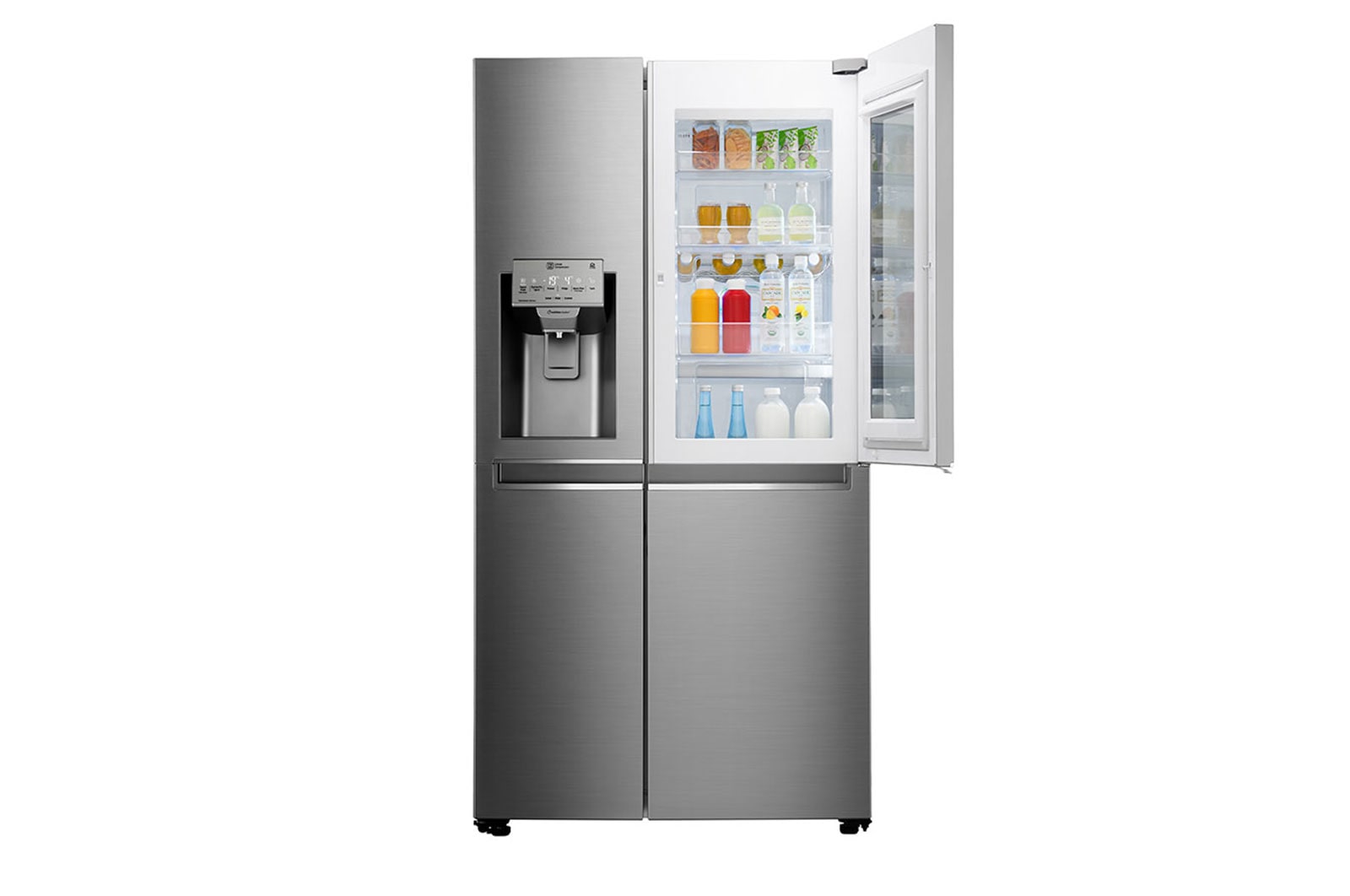 LG ​Side-by-Side mit InstaView Door-in-Door ®  | Eis-, Crushed Ice- und Wasserspender  | ​625​ Liter Kapazität | Energieeffizienzklasse ​E​ |​​ Festwasseranschluss | Edelstahl-Look | ​GSX970NEAE, GSX970NEAE