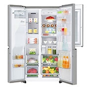 LG Side-by-Side mit InstaView Door-in-Door ®  | Eis-, Crushed Ice- und Wasserspender | 625 Liter Kapazität | Energieeffizienzklasse E | Interner Wassertank 4L | Edelstahl-Look | GSX971NEAE, GSX971NEAE