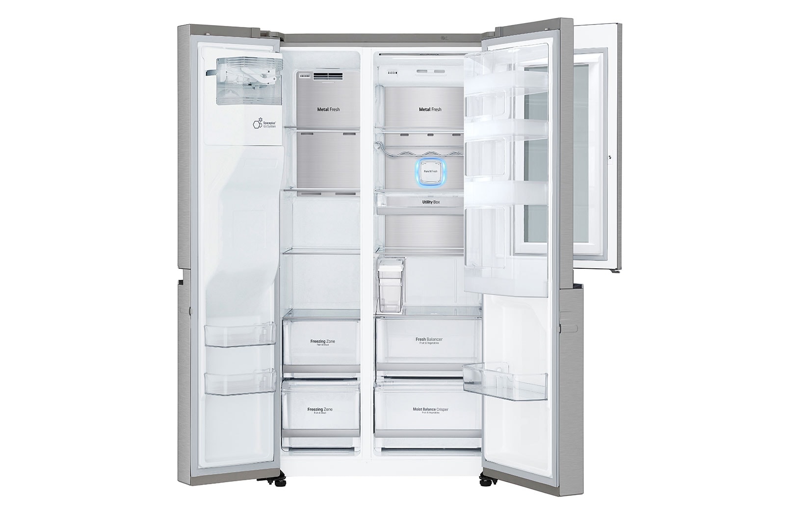 LG Side-by-Side mit InstaView Door-in-Door ®  | Eis-, Crushed Ice- und Wasserspender | 625 Liter Kapazität | Energieeffizienzklasse E | Interner Wassertank 4L | Edelstahl-Look | GSX971NEAE, GSX971NEAE