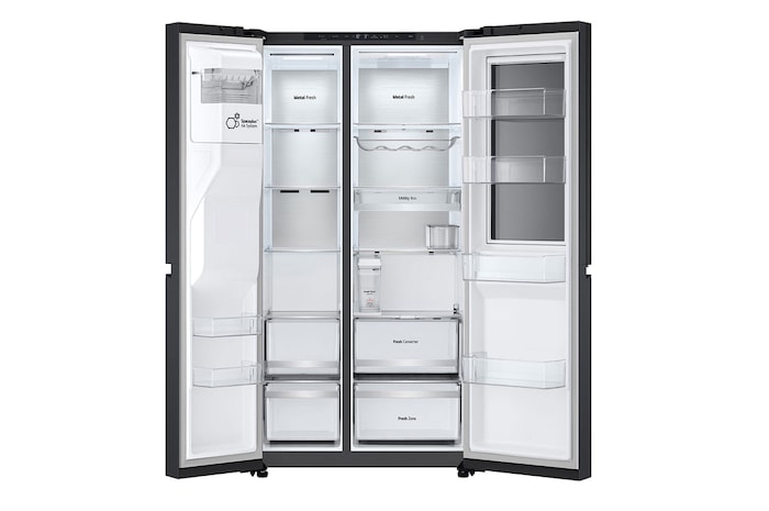 LG Side-by-Side Kühlschrank mit InstaView® (EEK D, 628L, 179cm hoch) mit Eis-, Crushed Ice- und Wasserspender & internem Wassertank | GSXE91EVAD, GSXE91EVAD