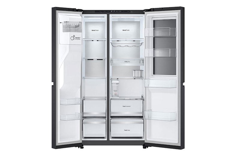 LG Side-by-Side Kühlschrank mit InstaView® (EEK D, 628L, 179cm hoch) mit Eis-, Crushed Ice- und Wasserspender & internem Wassertank | GSXE91EVAD, GSXE91EVAD