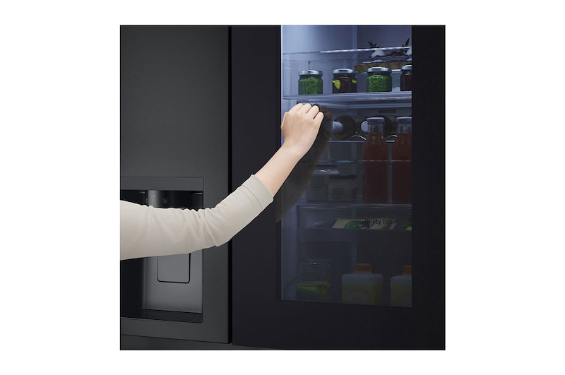 LG Side-by-Side Kühlschrank mit InstaView® (EEK D, 628L, 179cm hoch) mit Eis-, Crushed Ice- und Wasserspender & internem Wassertank | GSXE91EVAD, GSXE91EVAD