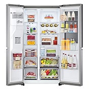 LG Side-by-Side mit InstaView Door-in-Door® | Eis-, Crushed Ice- und Wasserspender | 635 Liter Kapazität | EEK E | Interner Wassertank 4L | Platinum Silver | GSXV81PZLE, GSXV81PZLE