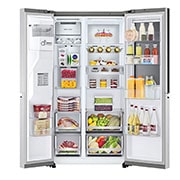 LG Side-by-Side mit  InstaView Door-in-Door® | Craft Ice Kugeln |  Eis-, Crushed Ice- und Wasserspender  | 635 Liter Kapazität | Energieeffizienzklasse E | Festwasseranschluss | Brushed Steel | GSXV90BSDE, GSXV90BSDE