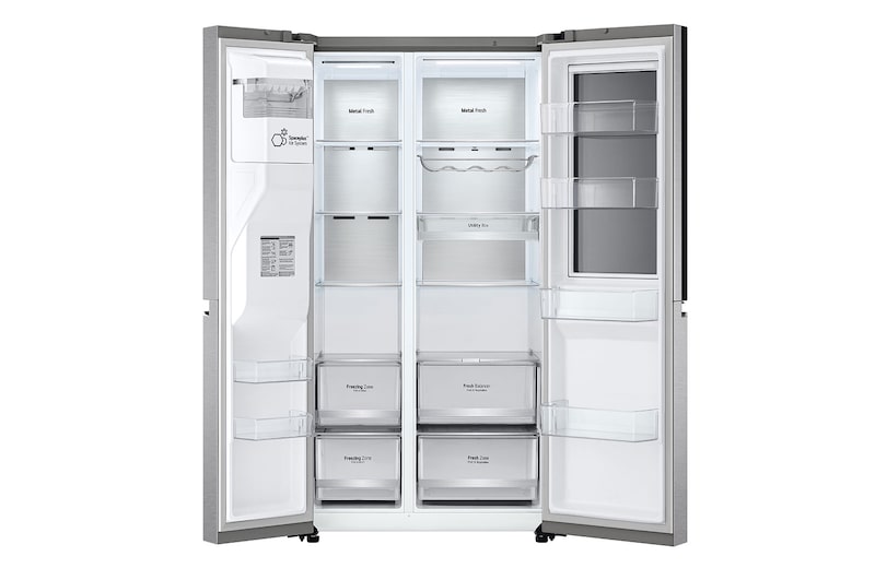 LG Side-by-Side Kühlschrank mit InstaView Door-in-Door® (E, 635L, 179cm hoch) mit Eis-, Crushed Ice- und Wasserspender & Festwasseranschluss | GSXV90MBAE , GSXV90MBAE