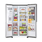 LG Side-by-Side mit InstaView Door-in-Door® | Eis-, Crushed Ice- und Wasserspender  | 635 Liter Kapazität | EEK F | Interner Wassertank 4L | Brushed Steel | GSXV91BSAF, GSXV91BSAF