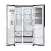 LG Side-by-Side mit InstaView Door-in-Door® | Eis-, Crushed Ice- und Wasserspender  | 635 Liter Kapazität | EEK F | Interner Wassertank 4L | Brushed Steel | GSXV91BSAF, GSXV91BSAF