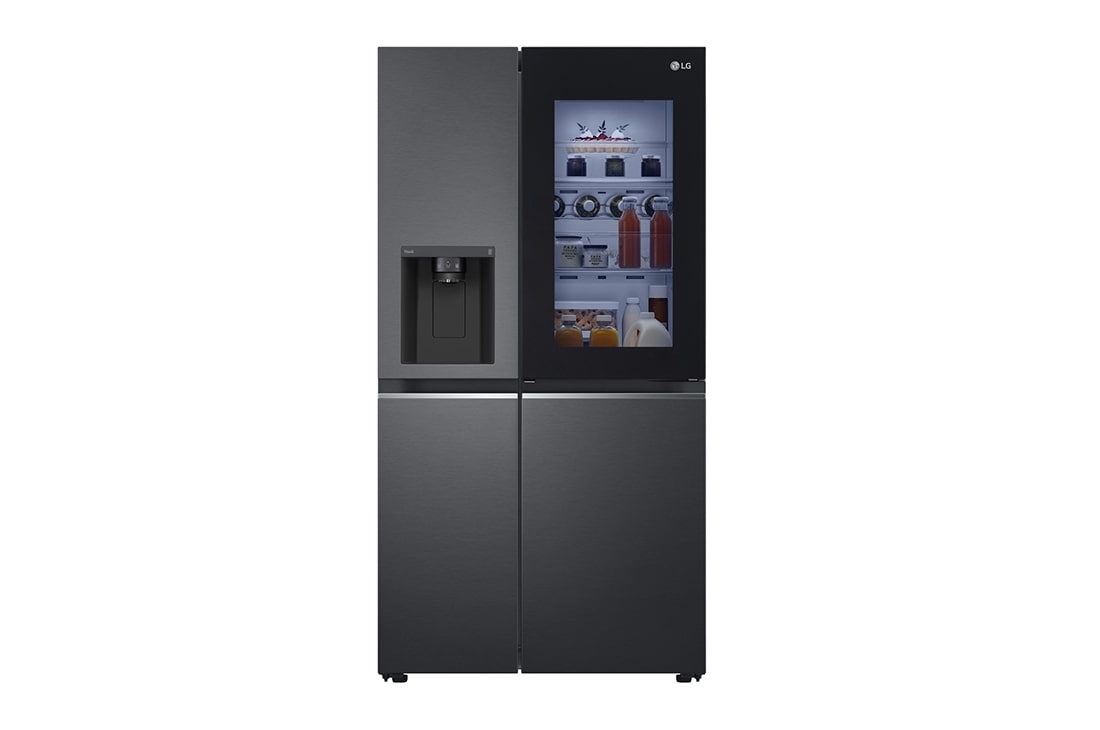 LG Side-by-Side mit InstaView Door-in-Door®  | Eis-, Crushed Ice- und Wasserspender | 635 Liter Kapazität | Energieeffizienzklasse E | Interner Wassertank 4L | Matte Black | GSXV91MCLE, GSXV91MCLE